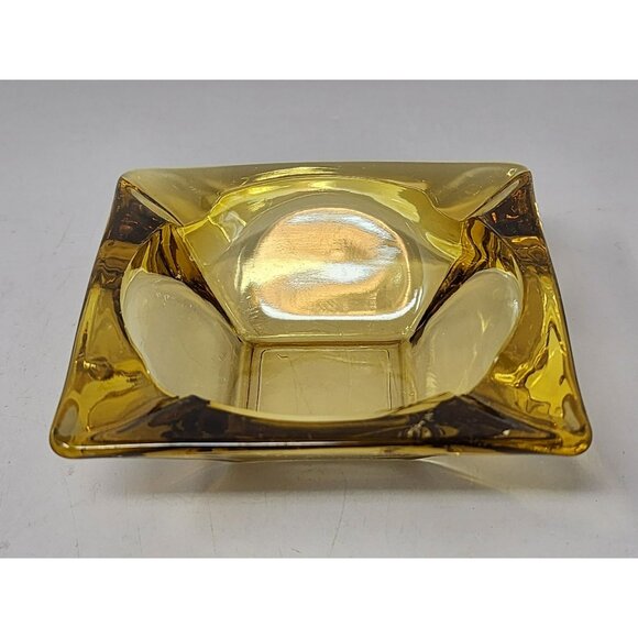 Vintage Amber Glass Square Collectible‎ Ashtray MCM - Picture 1 of 9